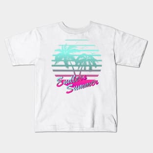 80s RETRO TROPICAL OCEAN ON A 80'S BLUE SUN BACKGROUND T-Shirt Kids T-Shirt